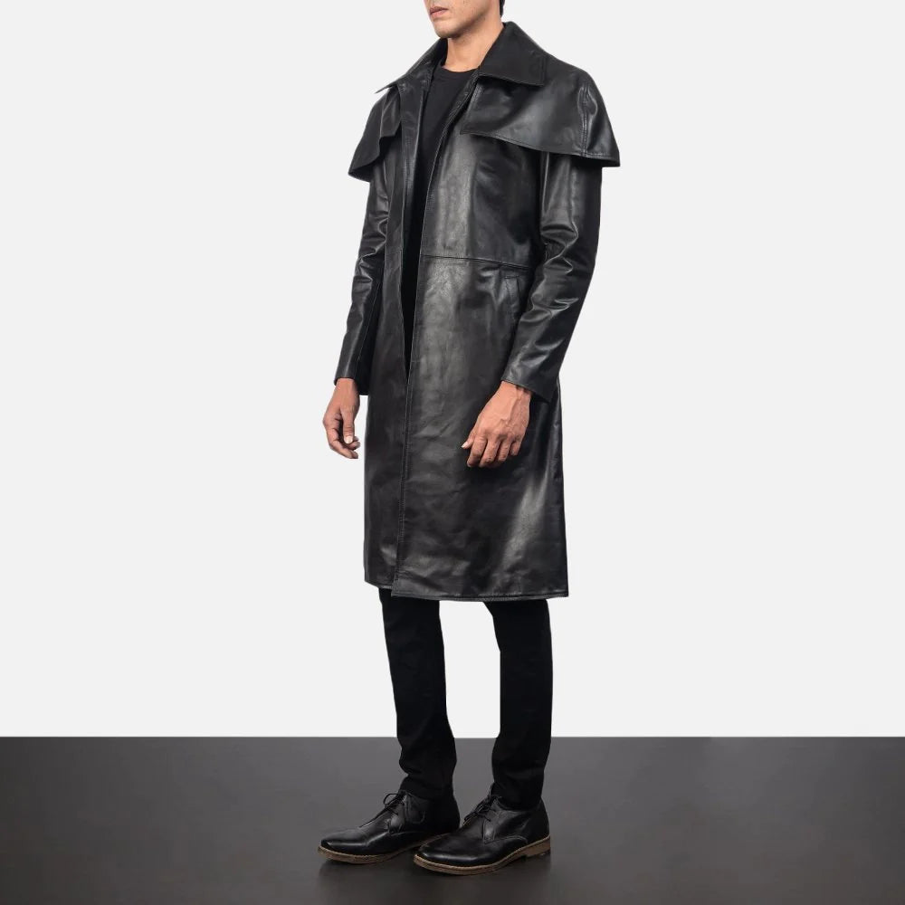 Mens Black Leather Duster