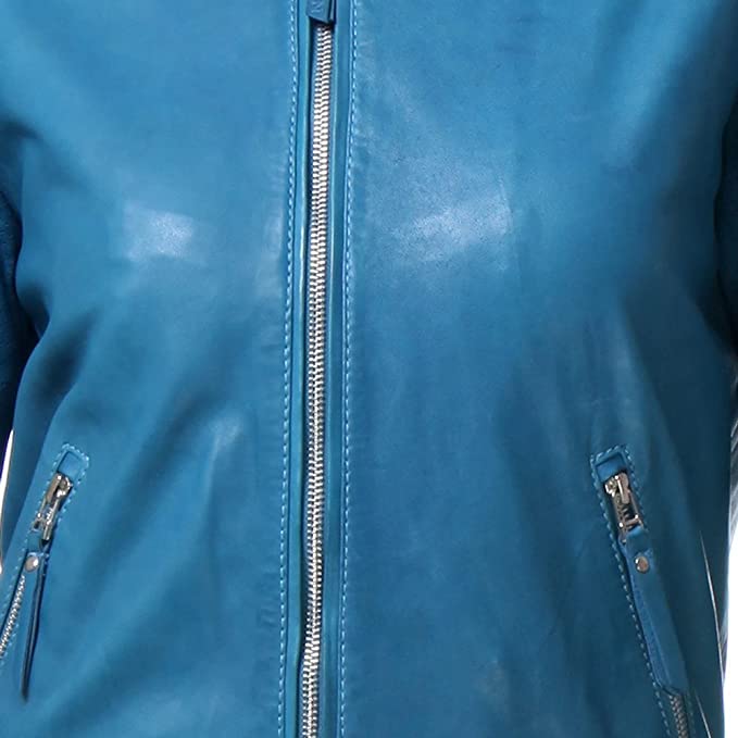 Stylish Womens genuine leather Blue Bomber Jacket