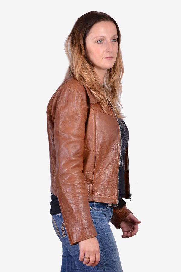 Women's Leather Dusky Brown Bomber Jacket