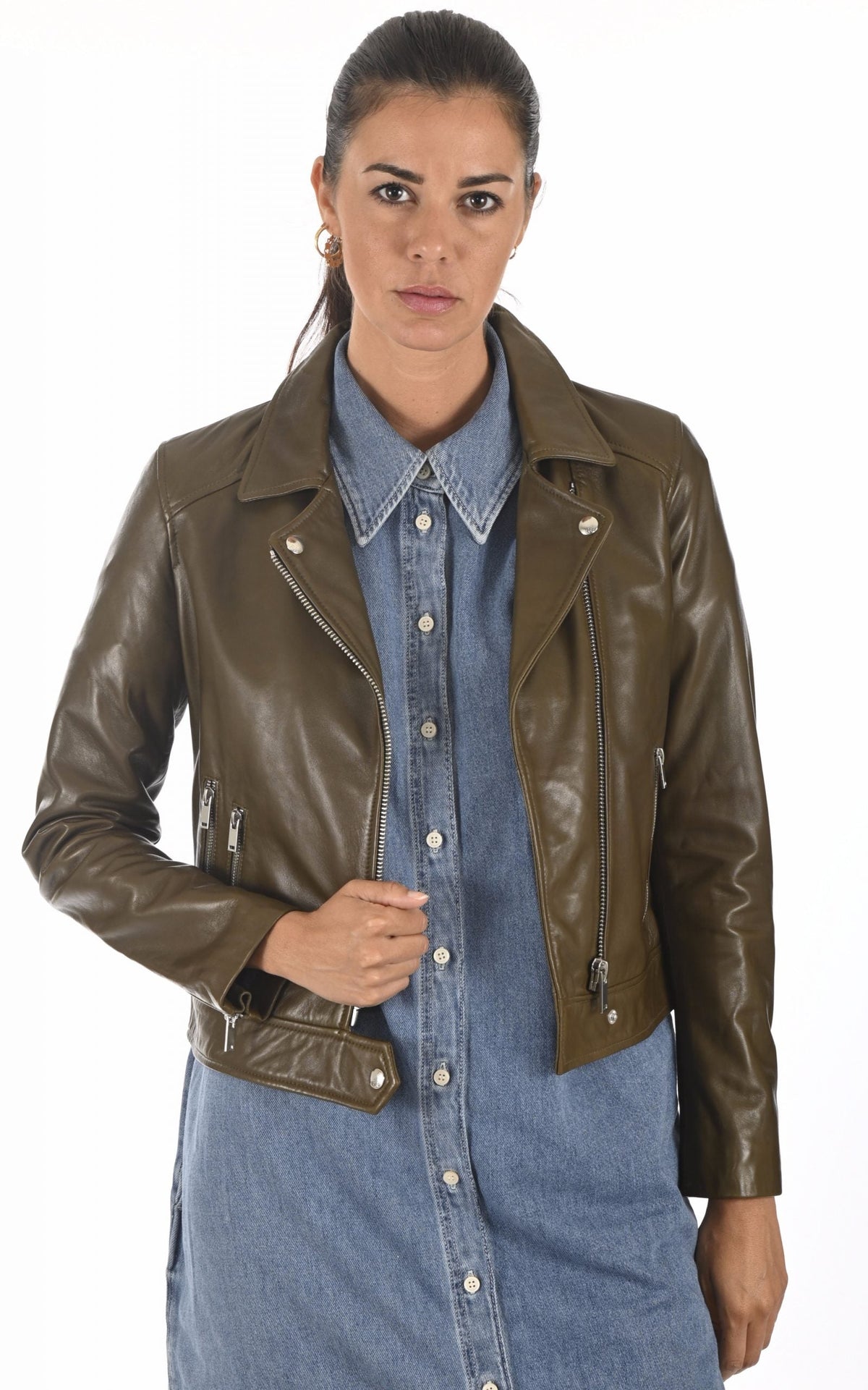 Stylish Olive Green Real Leather Jacket For Women – LJ