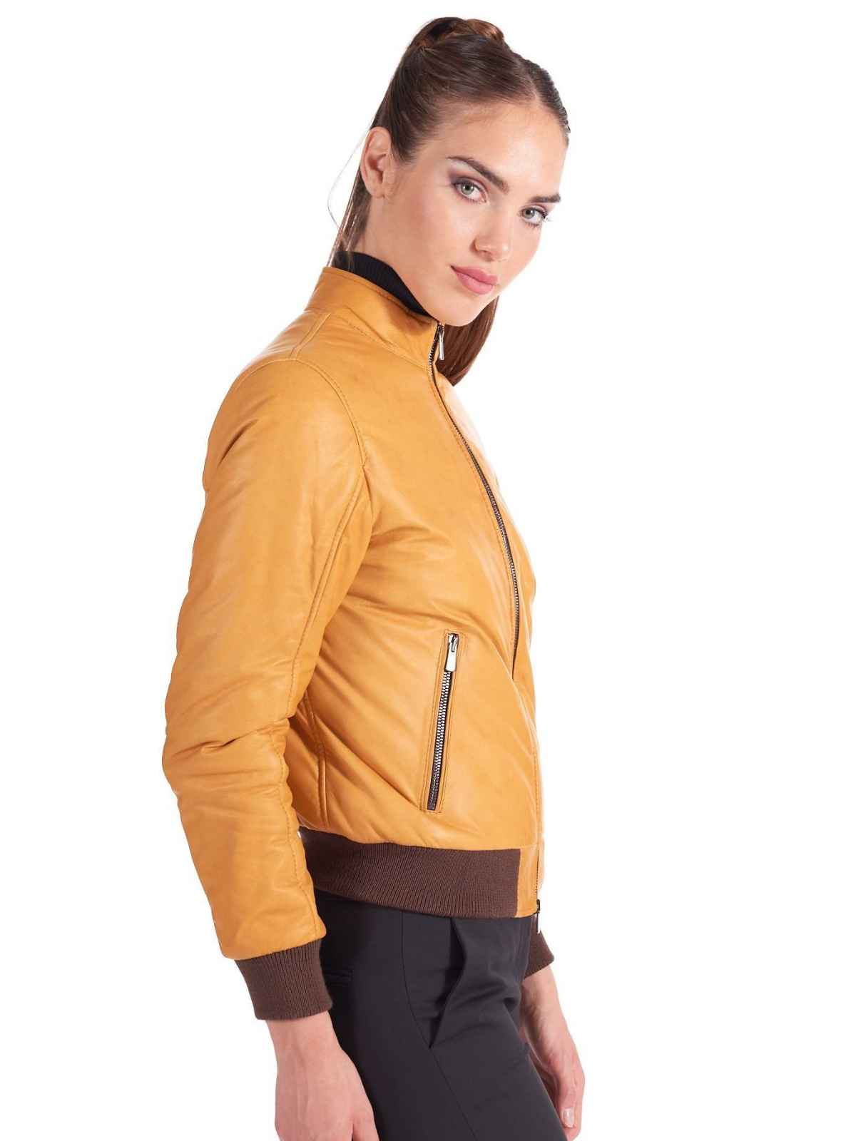 Womens Stylish genuine leather Bomber Jacket - LJ