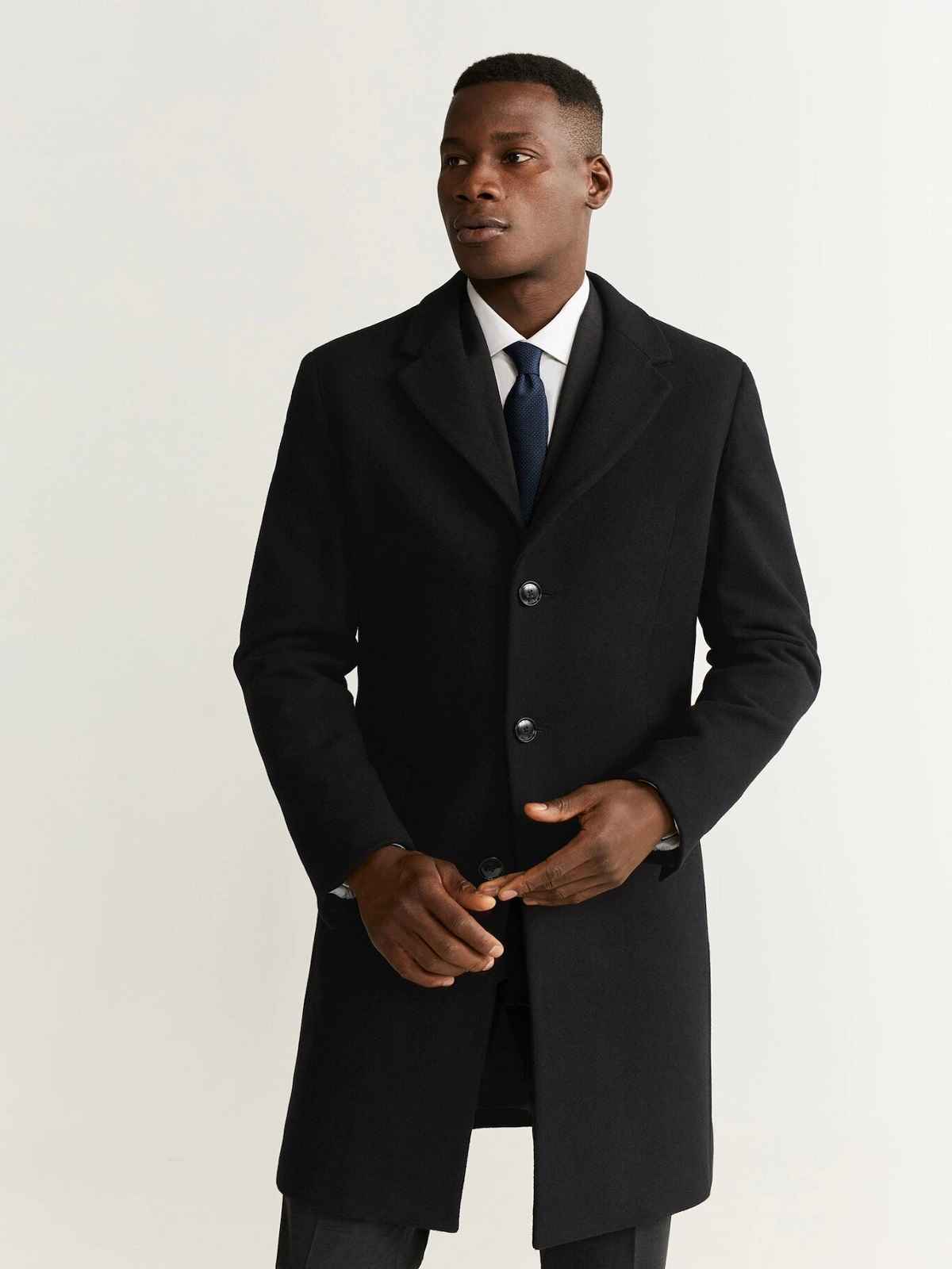 Men Black Lapel Wool Coat - LJ.com