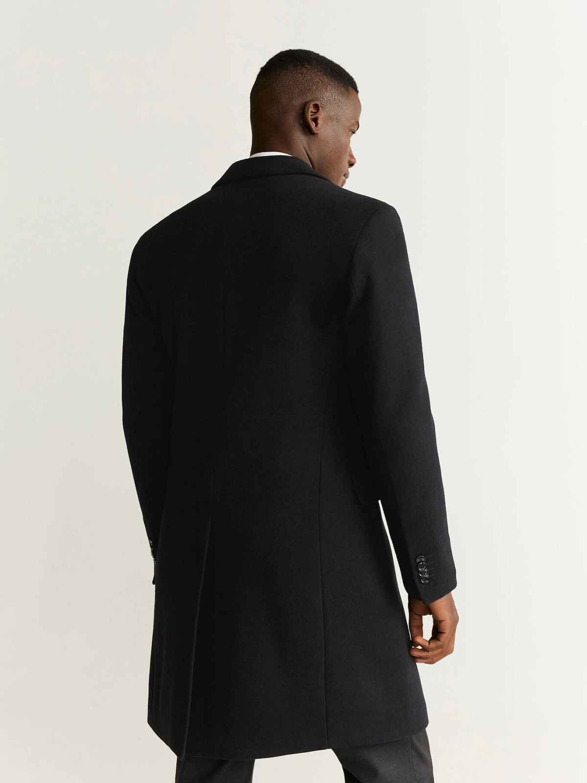 Men Black Lapel Wool Coat - LJ.com