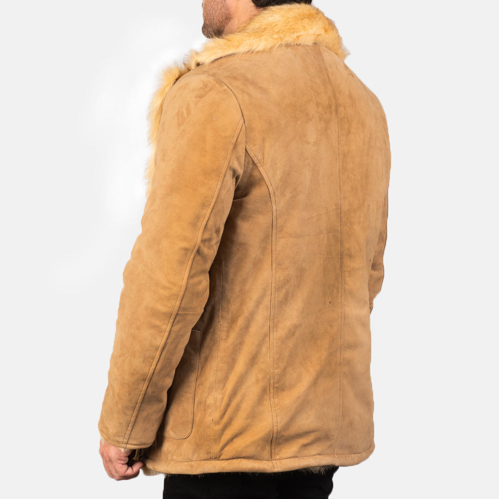 Mens Distressed Beige Leather Coat