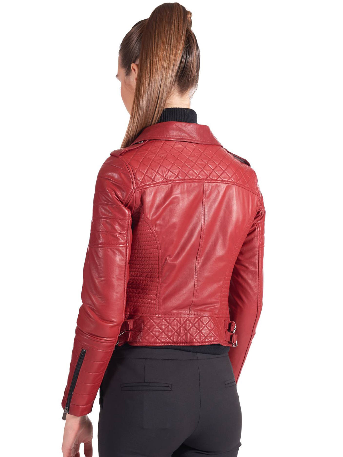 Womens Quilted Red Leather Jacket