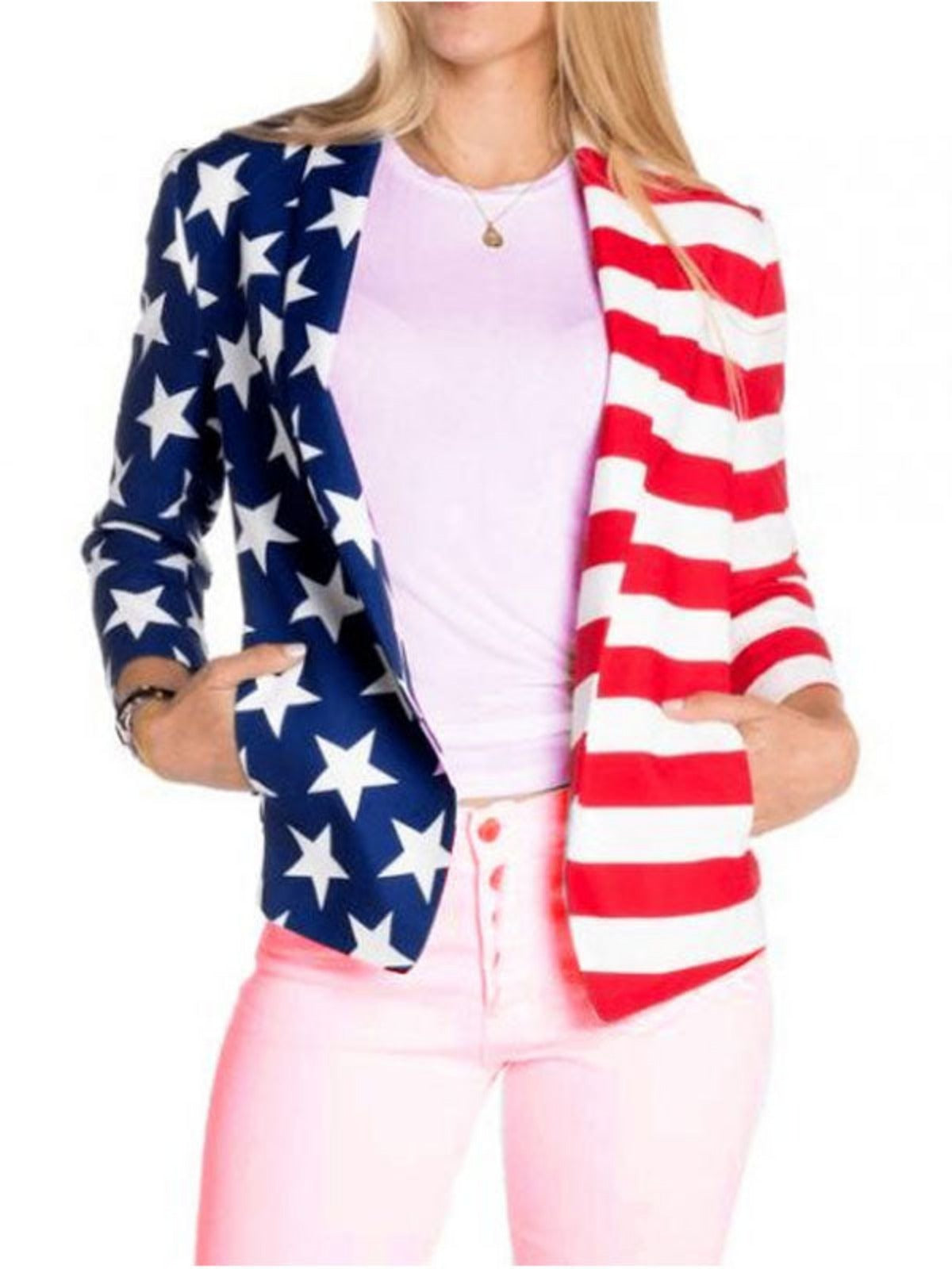 Women Independence Day American Flag Cotton Blazer
