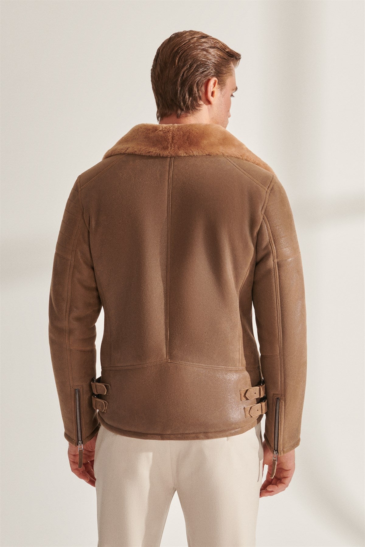 Men's Soft Tan Shearling Leather Jacket