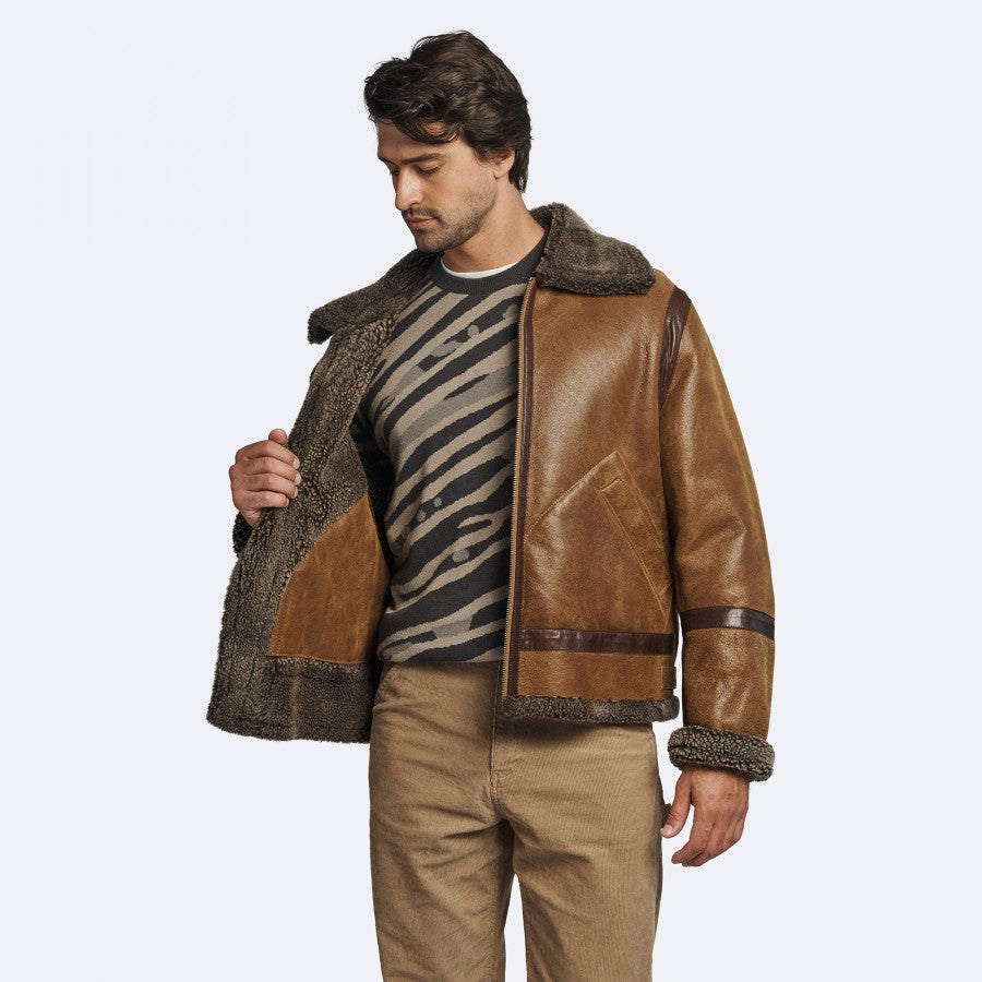 Men's Vintage Brown Shearling Leather Jacket