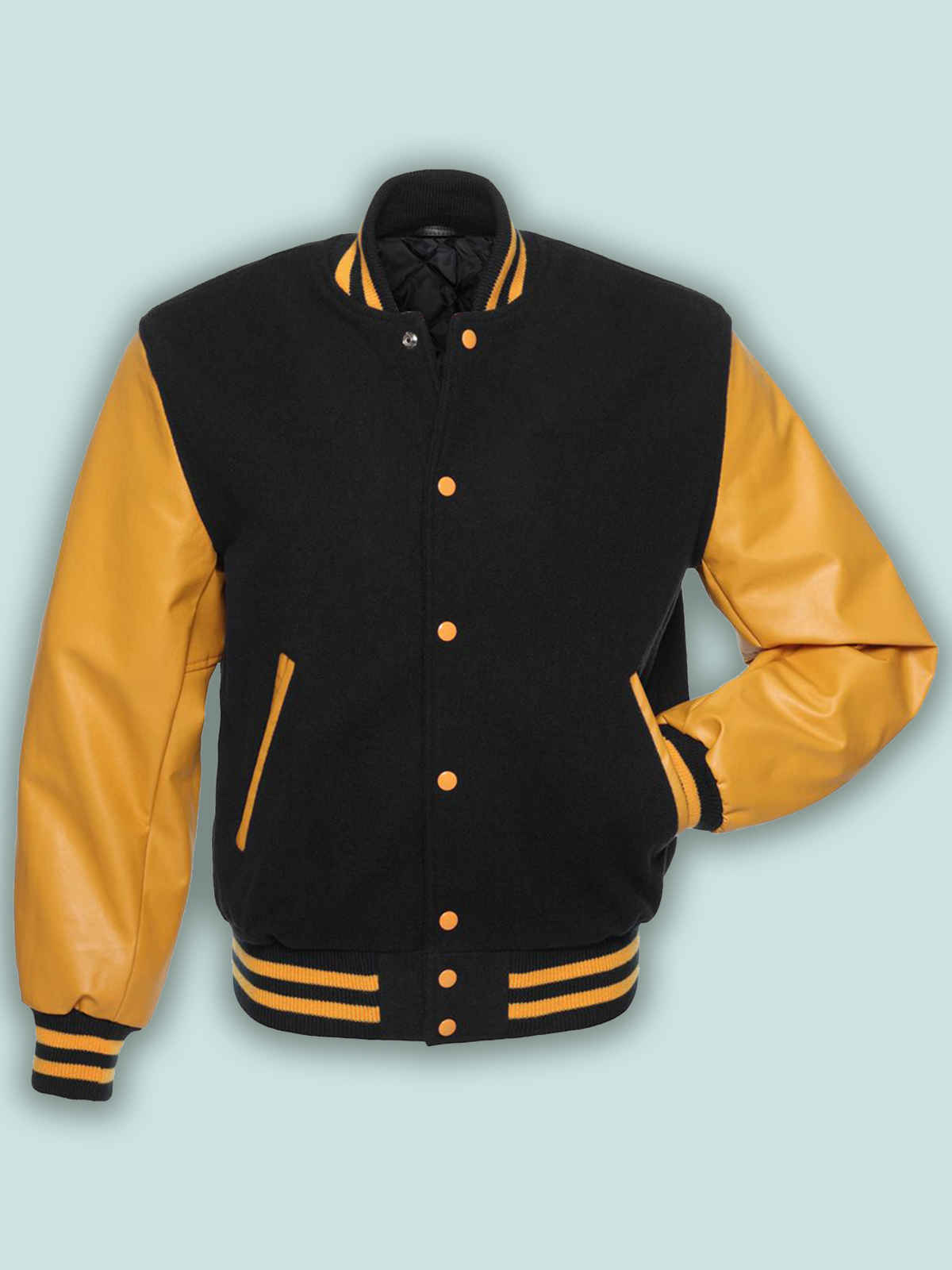 Mens Black & Gold Varsity Wool & Varsity Jacket